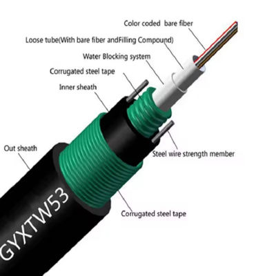 Outdoor Direct Burial 2 4 6 12 24 Core Optical Fiber Cable GYXTW53 SM G.657A1 G652D Armored Fiber Optic Cable Price