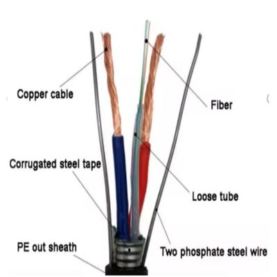 2 4 6 8 12 24 Core Steel Wire Fiber Optic Cable GYDXTW SM MM Cable with Copper Wire