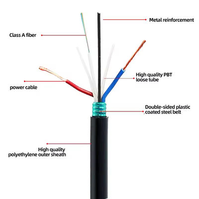 2 4 6 8 12 24 Core Steel Wire Fiber Optic Cable GYDXTW SM MM Cable with Copper Wire