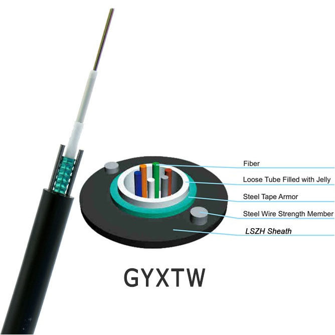 2 / 4 / 6 / 8 / 12 / 16 / 24 Core Fiber Optic Outdoor GYXTW Armor Corrugated Fiber Optic Cable