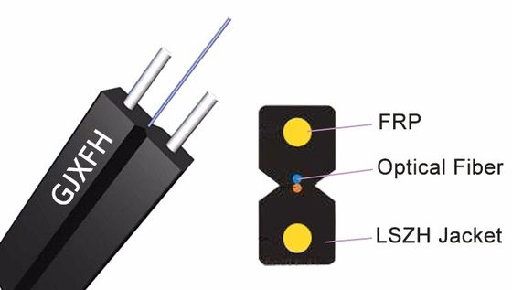 Cavo a caduta di fibra ottica FTTH per GJXFH interni con 2 fili di acciaio FRP