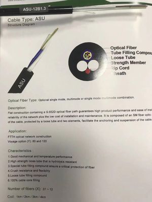 Cavo a fibre ottiche aereo ASU G652D del mini di ADSS 6 centro del centro 12